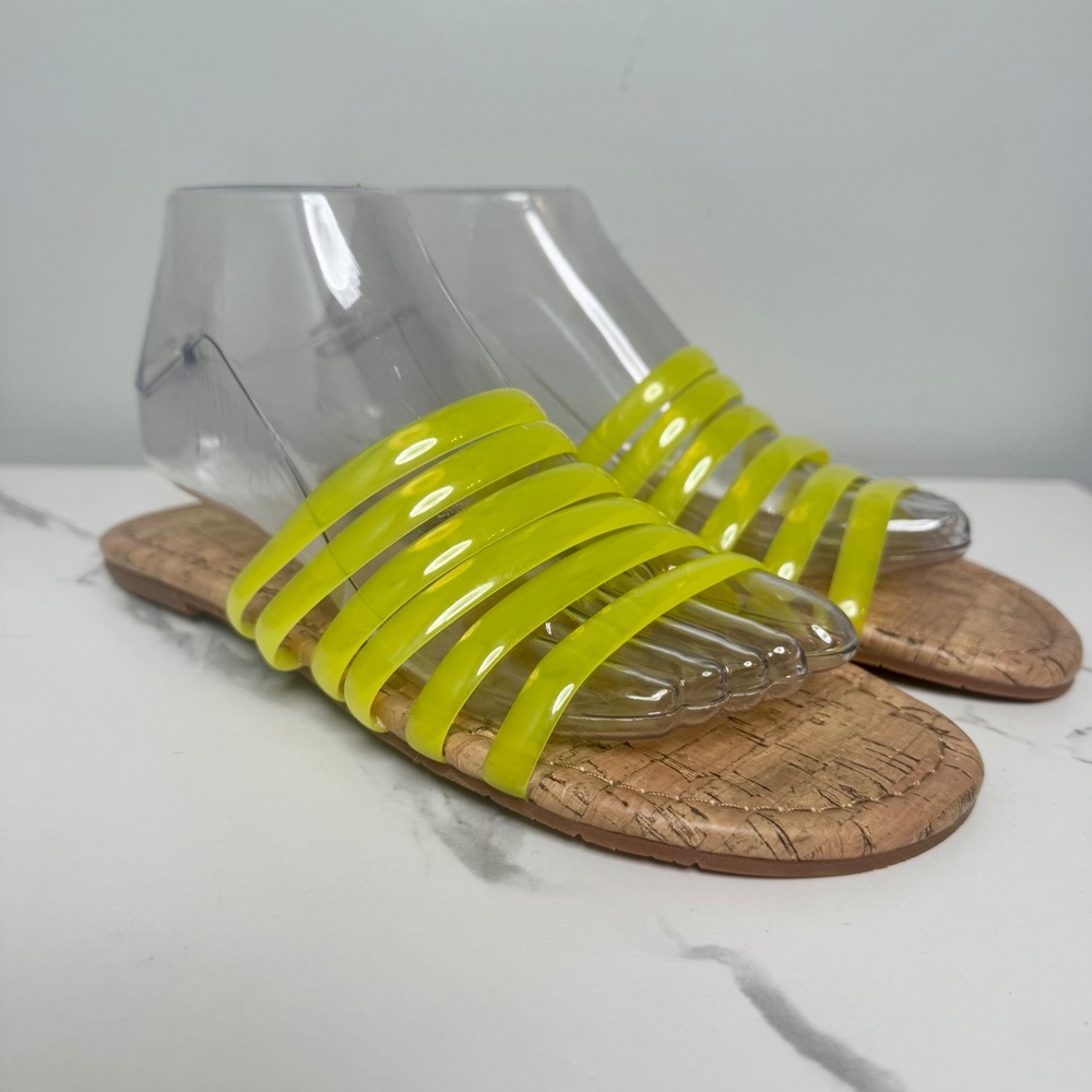 Womens Slides Sandals BC Born in California Cork Neon Yellow Size 10 - Picture 4 of 7